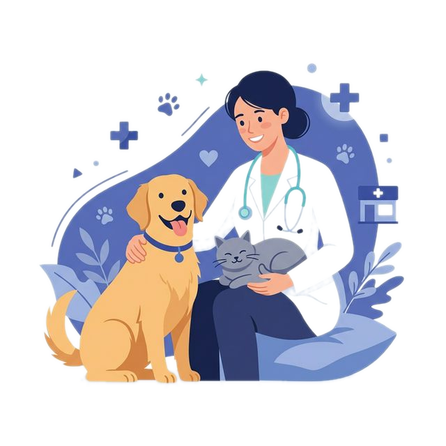 Veterinario con mascotas
